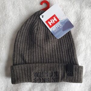 Helly Hansen Winter Beanie Cuff Gray Knit Charcoal Embroidered Company Logo NEW